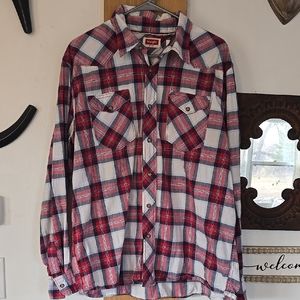 Wrangler Red and White Plaid Pearl Snap XL